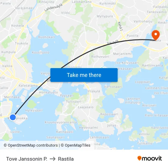 Tove Jansson Park to Rastila map