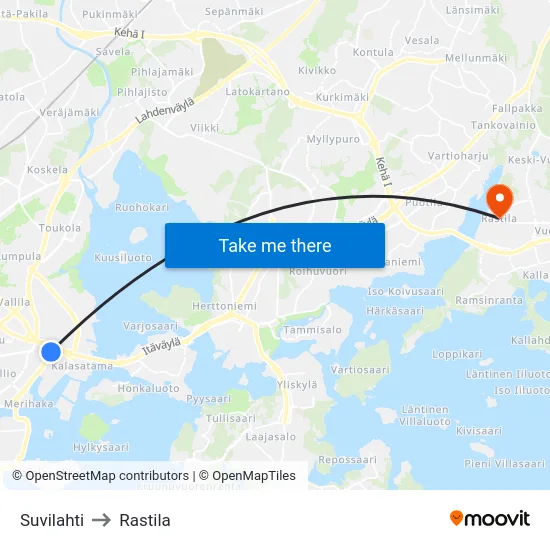 Suvilahti to Rastila map
