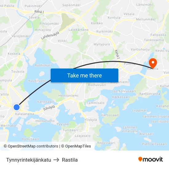 Tynnyrintekijänkatu to Rastila map