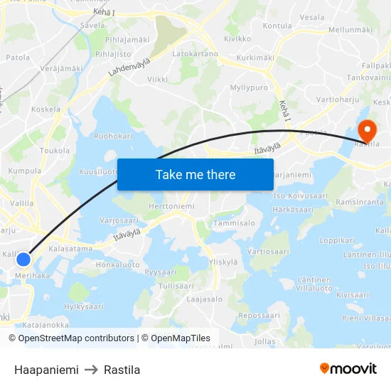 Haapaniemi to Rastila map