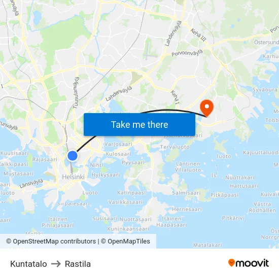 Kuntatalo to Rastila map