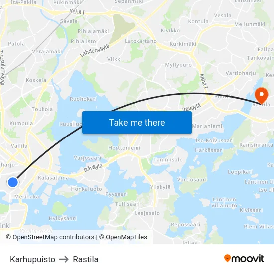 Karhupuisto to Rastila map