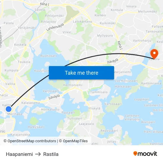Haapaniemi to Rastila map
