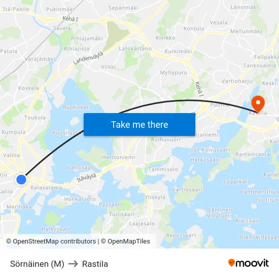 Sörnäinen (M) to Rastila map