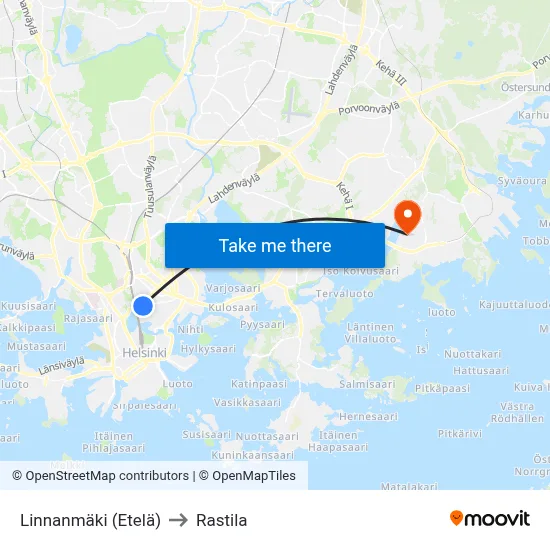 Linnanmäki (Etelä) to Rastila map