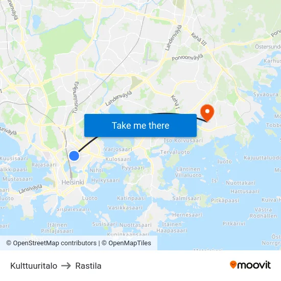 Kulttuuritalo to Rastila map