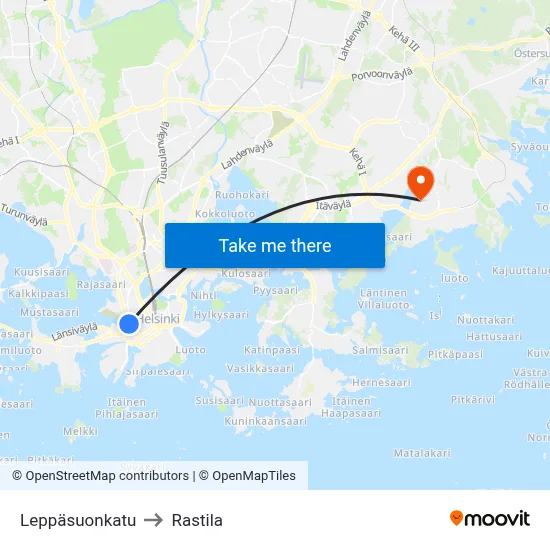 Leppäsuonkatu to Rastila map