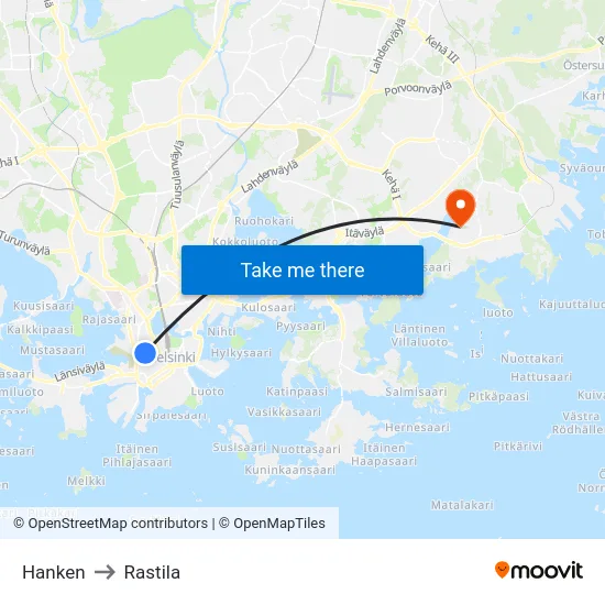 Hanken to Rastila map