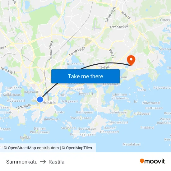 Sammonkatu to Rastila map
