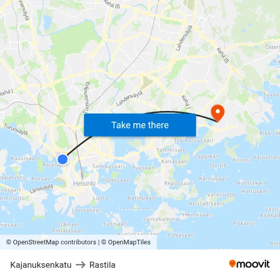 Kajanus Street to Rastila map