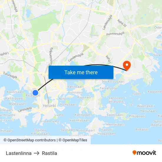 Lastenlinna to Rastila map