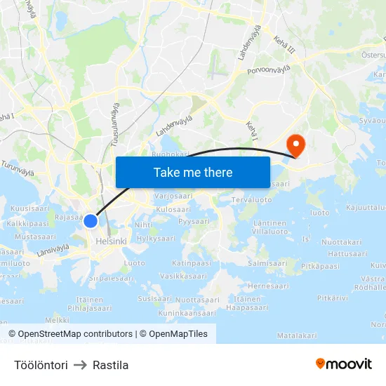 Töölö Square to Rastila map