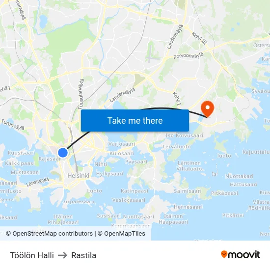 Toolo Hall to Rastila map