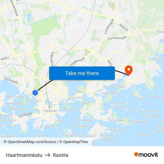 Haartmaninkatu to Rastila map