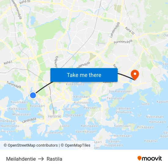 Meilahdentie to Rastila map