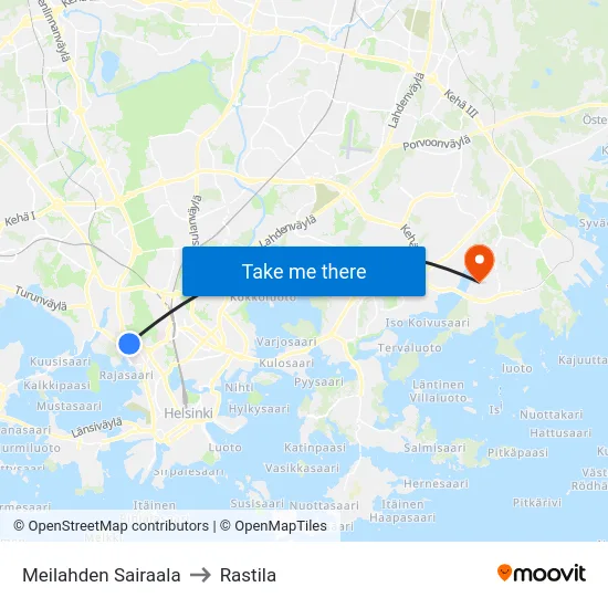 Meilahden Sairaala to Rastila map