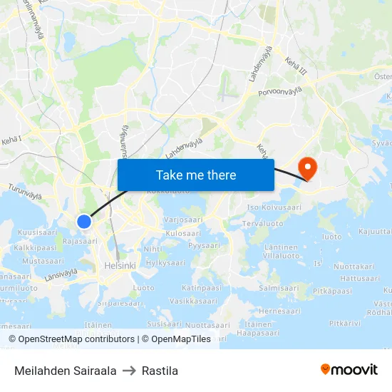 Meilahden Sairaala to Rastila map