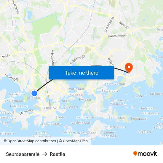 Seurasaarentie to Rastila map