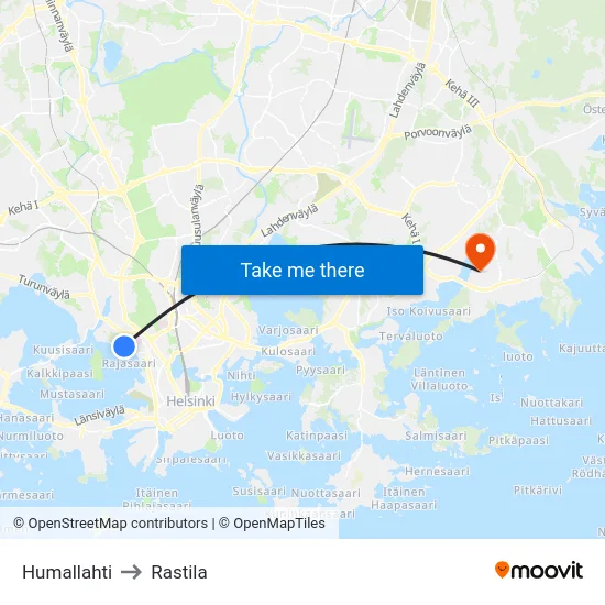 Humallahti to Rastila map