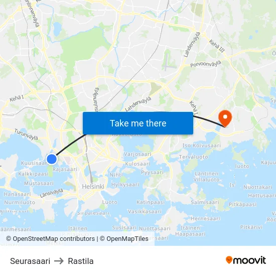 Seurasaari to Rastila map