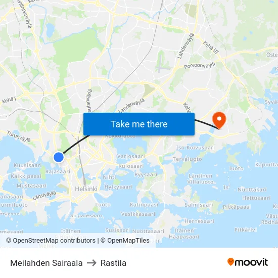 Meilahden Sairaala to Rastila map
