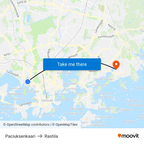 Paciuksenkaari to Rastila map