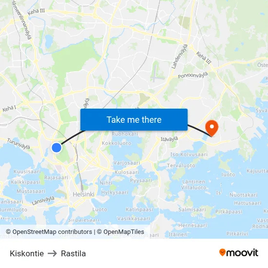Kiskontie to Rastila map