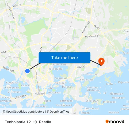 Tenhola Road 12 to Rastila map