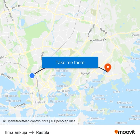 Ilmala Alley to Rastila map