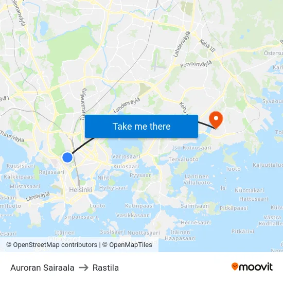 Auroran Sairaala to Rastila map