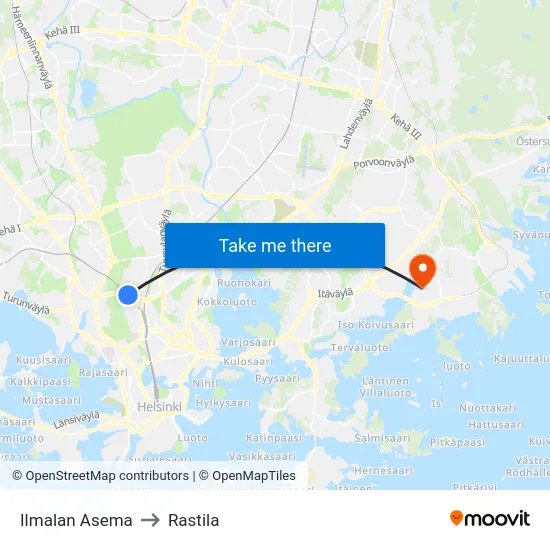 Ilmalan Asema to Rastila map