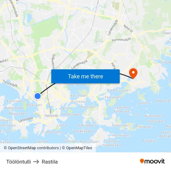 Töölö Toll to Rastila map