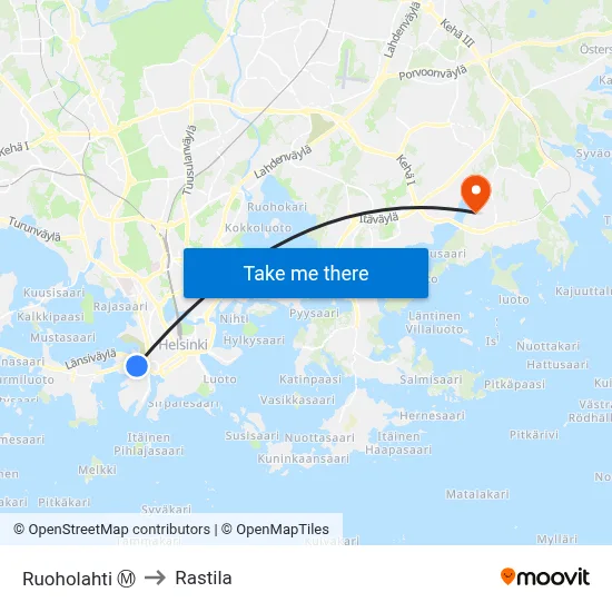 Ruoholahti Ⓜ️ to Rastila map