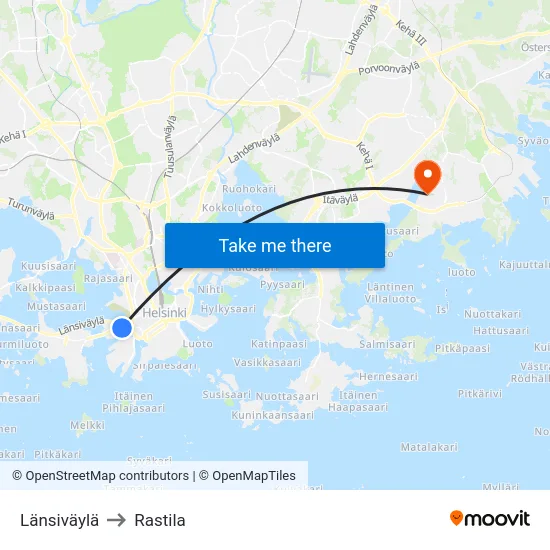 Länsiväylä to Rastila map