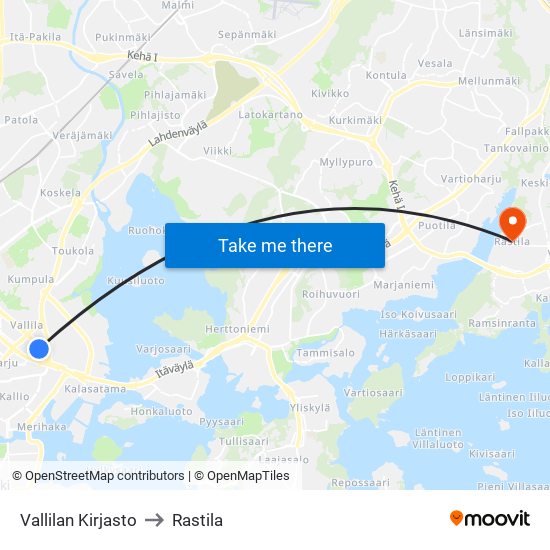 Vallilan Kirjasto to Rastila map