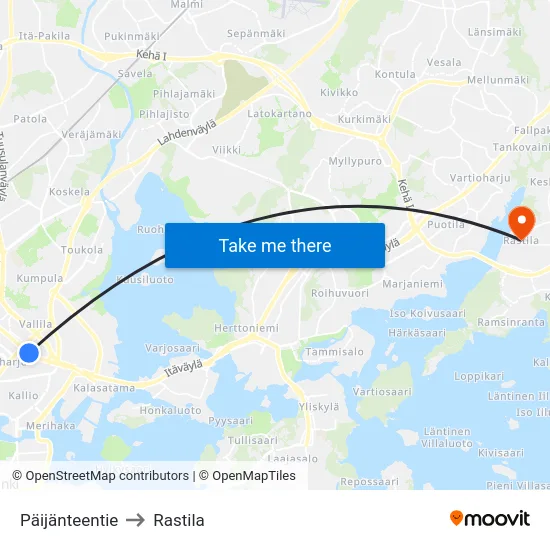 Päijänteentie to Rastila map