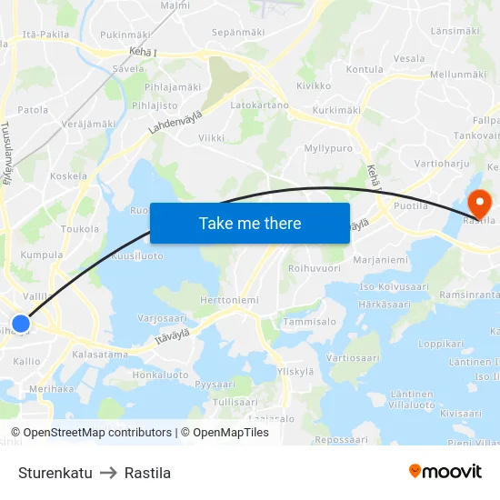 Sturenkatu to Rastila map
