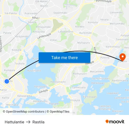Hattulantie to Rastila map