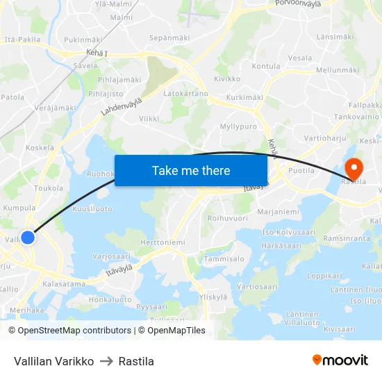 Vallila Depot to Rastila map