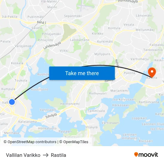 Vallila Depot to Rastila map