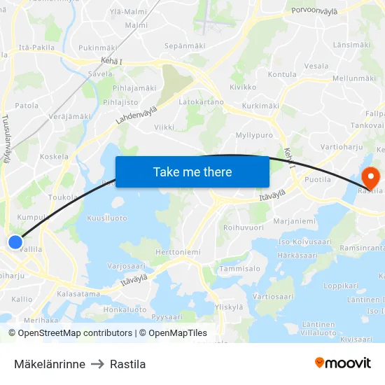 Mäkelä Slope to Rastila map