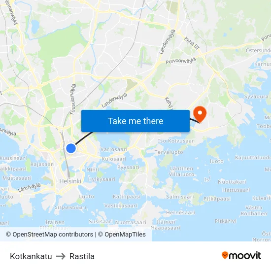 Kotkankatu to Rastila map