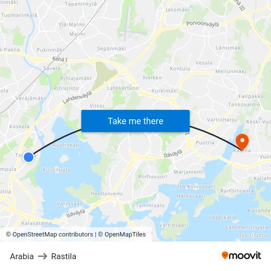 Arabia to Rastila map