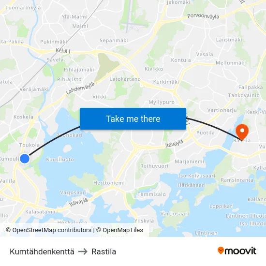Kumtähdenkenttä to Rastila map