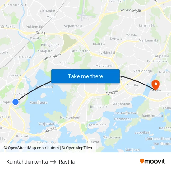 Kumtähti Field to Rastila map