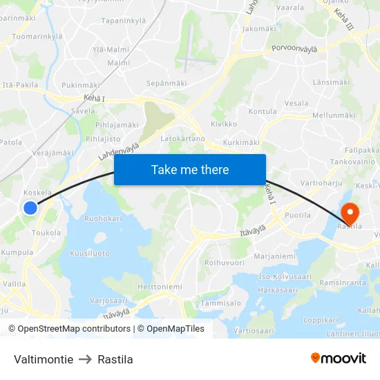 Valtimontie to Rastila map