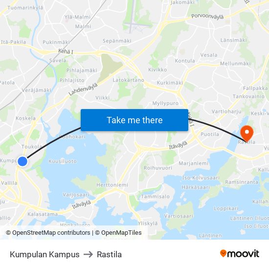 Kumpulan Kampus to Rastila map