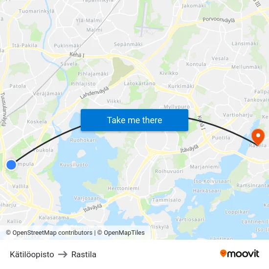 Kätilöopisto to Rastila map