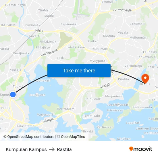 Kumpulan Kampus to Rastila map