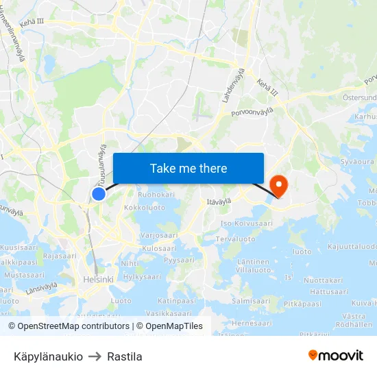 Käpylänaukio to Rastila map